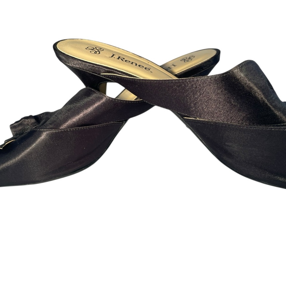 J.Renee Black Satin Rosette Slide Mules Size 13W - Picture 9 of 13